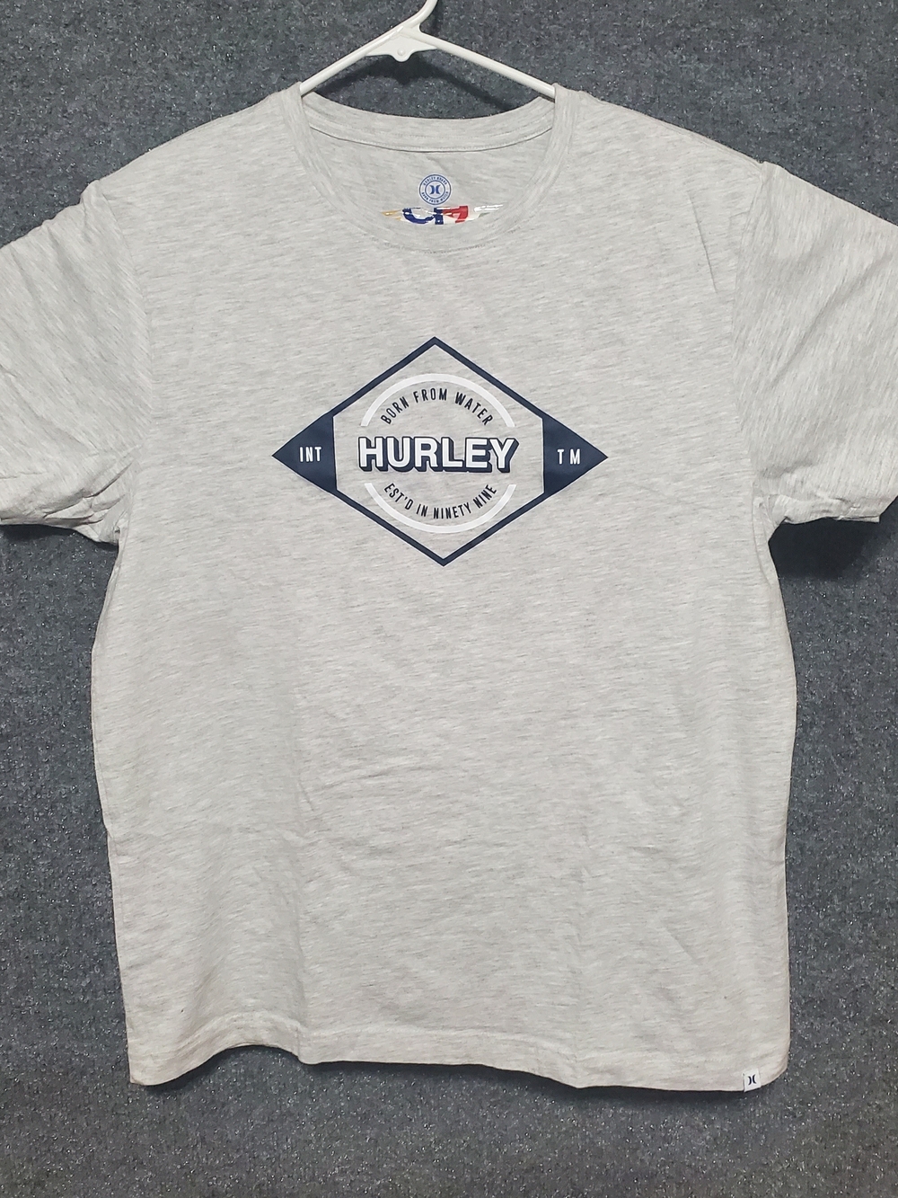 Hurley Shirt Mens Medium Heather Gray Diamond Logo Born From Water Surf Skat
